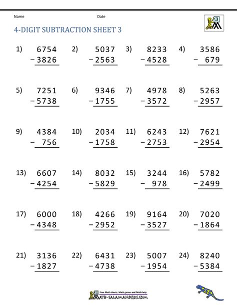 4 digits subtraction
